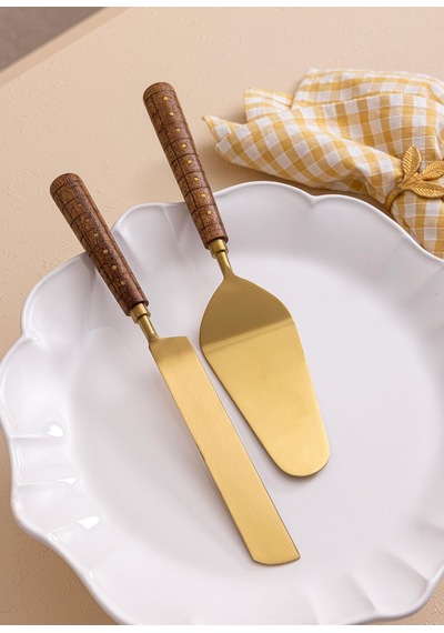 The Mia Wood Pasta Servis Takımı 2 Parça Gold