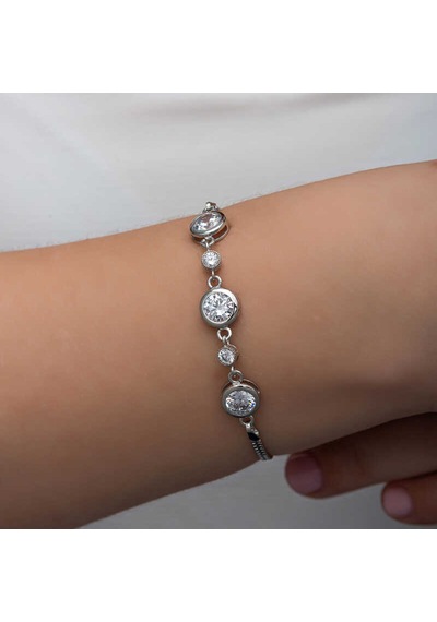 925 Ayar Gümüş Yuvarlak Taşlı Kadın Bileklik Gri 04729644