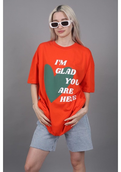 Mad Girls Turuncu Baskılı Tişört Mg1202