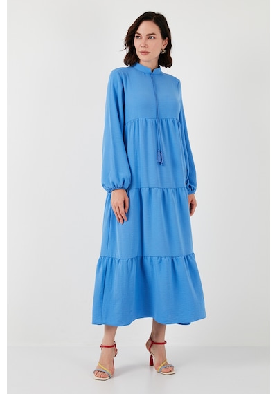 Lela Modest Regular Fit Dik Yaka Uzun Bayan Elbise 611El545 Açık Mavi