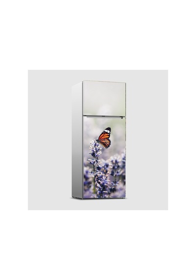 Mor Kelebek Ve Çiçek Buzdolabı Kaplama Sticker Kendinden Yapışkanlı Folyo 75x200 Cm