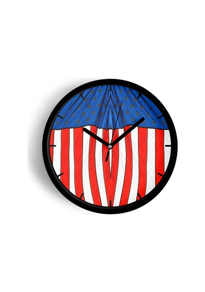 Amerikan Bayrağı Tasarımı Modern Duvar Saati - 30cm - Önü Camlı Siyah Kasa - Sessiz Mekanizma-jh0679 Siyah