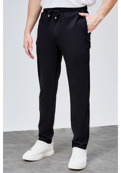 HLT Jeans Erkek Siyah Relaxed Fit Yandan Cepli Beli Lastikli Bağcıklı Duble Paça Jogger Pantolon Bolt-1996 Siyah