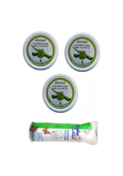 Dermokil Aloe Vera Özlü El ve Vücut Kremi 3 x 220 ML + Makyaj Pamuğu 70'li
