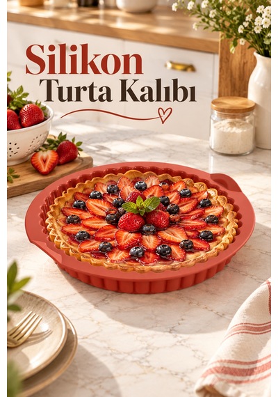 Porsima 30012 Silikon Turta Ve Tart Kalıbı Xl 26 Cm - Isıya Dayanıklı Yapışmaz Tırtıklı Kek Pişirme Kalıbı Kiremit