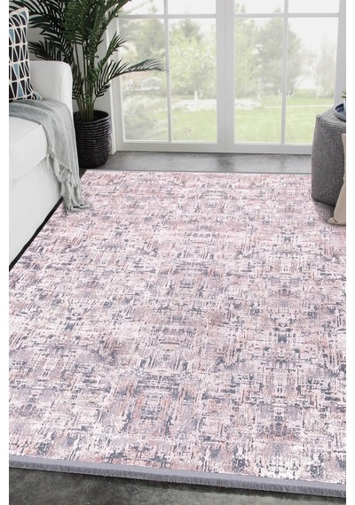 Pembe Renkli Parlak Altı Kaymaz Ince Makinede Yıkanabilir Halı
