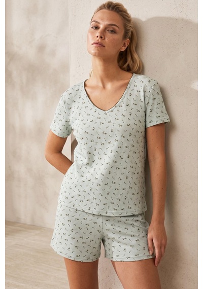 Siyah İnci Pointelli Örme Şortlu Pijama Takımı 26120270 Yeşil