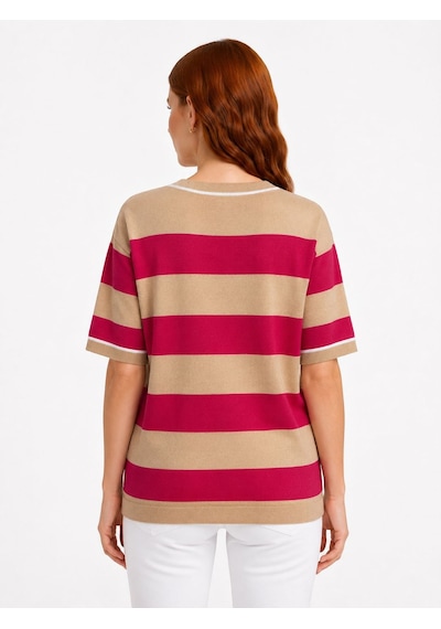 Neden Tekstil Kadın Çizgili Triko Kısa Kollu T-shirt - Çok Renkli