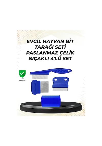 4 Parçalı Evcil Hayvan Tarak Seti Paslanmaz Çelik Dişli Ergonomik Saplı