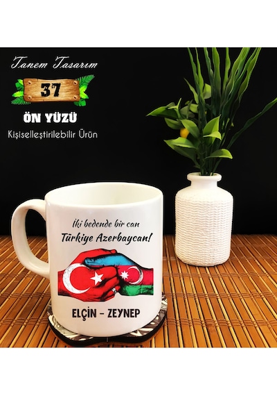 İki Bedende Bir Can Türkiye Azerbaycan - Porselen Kupa Beyaz
