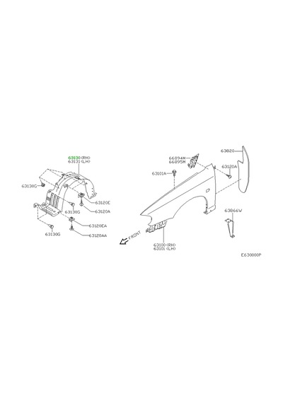Nissan Almera 2000-2002 Ön Çamurluk Davlumbazı Sağ Oem No: 638424m710