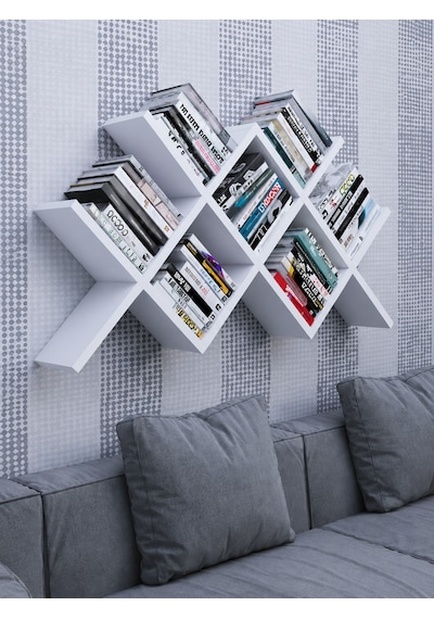 Çapraz Kitaplık Mdf Beyaz
