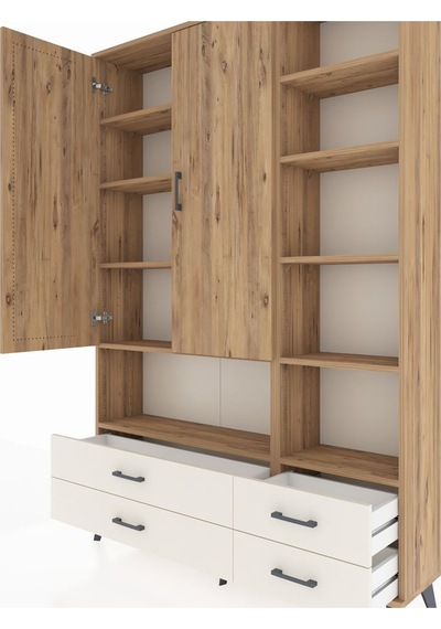 Arges Dolap 10 Raflı 4 Çekmeceli 2 Kapaklı 132x30x195 Çam-çam... Çam