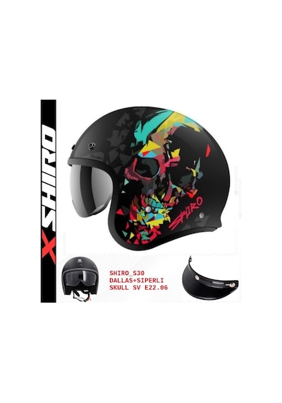 Shiro Jc Dallas Skull Açık Kask Siyah