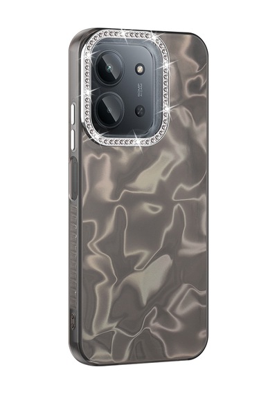 Xiaomi Redmi 15c Kılıf Kenar Bumper Parlak Desen Taşlı Esila Kapak Siyah