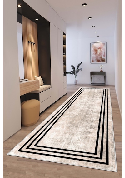 West Home Makinede Yıkanabilir Kaymaz Taban Leke Tutmaz Modern Kesme Yolluk Mutfak Yolluk Halı Yolluk Wh 413 Beige Yolluk