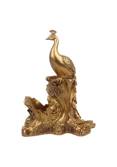 Lüks Tavus Kuşu Şaraplık Biblo Gold Reçine Dekoratif Heykel Feng Shui Ev Ofis Masa Üstü Hediye 34 Cm