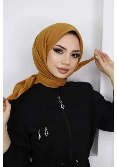 Melodi Scarf Kadın Tesettür Pratik Bambu Kraş Eşarp Hardal Hardal