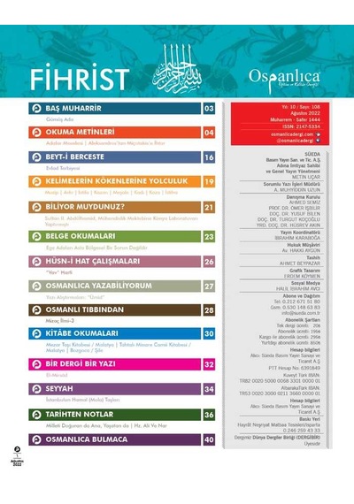 Ağustos 2022 Osmanlıca Dergisi