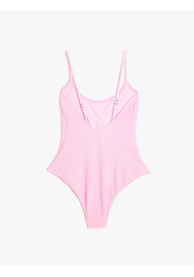 Koton Dokulu Mayo Slim Fit U Yaka İnce Askılı Pembe 4sak20113mm Gül