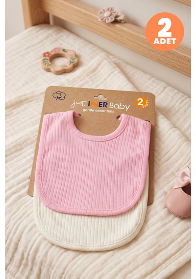 Just Inner Kız Bebek 2'li %100 Pamuk Önlük Düz Renk Dokulu Çıtçıtlı Çift Katlı Cilt Dostu 682301 Pembe
