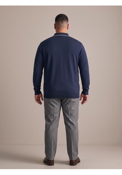Maccali Erkek Lacivert Büyük Beden Gizli Fermuarlı Polo Yaka Triko Sweatshirt