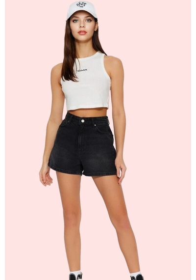 Ersefa Kadın Pamuklu Denim Şort City Short Kalıp Mom Siluet Rahat Günlük siyah