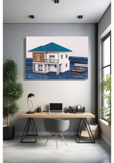 Yatay Tekli Kanvas Tablo Modern Emlak Ofisi İnşaat Gyo Mimarlık Müstakil Ev 3d Render 2226