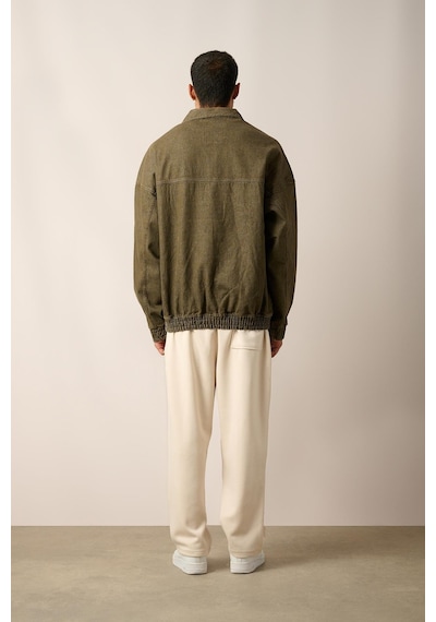 R-2454 Yarım Fermuar Etek Ve Kol Lastikli Kot Sweatshırt YESIL