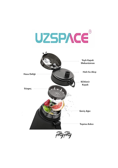 Uzspace 650 ML Tritan Su Matarası 14 Farklı Renk Softtouch