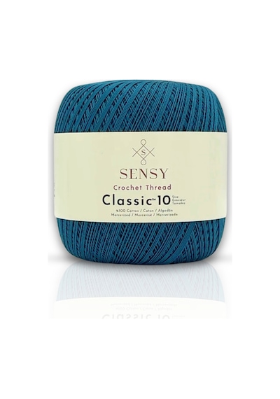 Sensy Classic 10 Tığ İpi 100% Merserize Pamuk Örgü İpi, Dantel İpi, Giza Mısır Pamuğu Petrol Mavisi