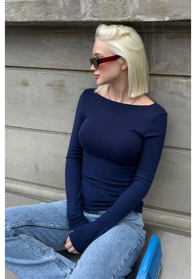 Lacivert Kayık Yaka Modal Kaşmir Ultra Hafif Body Mg2627 Lacivert