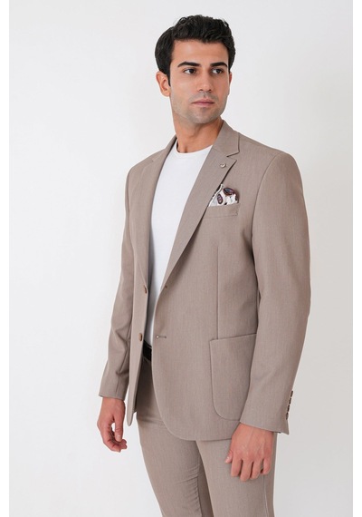 Comfort Fit Esnek Pamuklu Torba Cep Bej Blazer Ceket C 743
