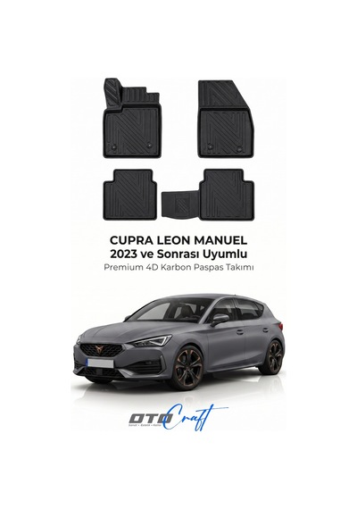 Otocraft Cupra Leon Manuel 2023+ Araca Özel 4d Karbon Oto Paspas Havuzlu Tam Set