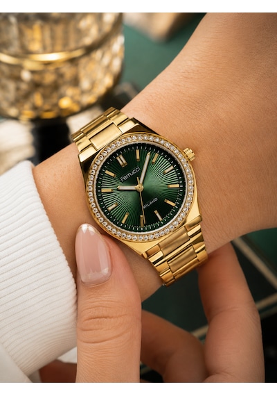 Ferrucci Fc83982 Zirkon Taşlı Çelik Kordon Ve Kasa Kadın Kol Saati 35mm Altın