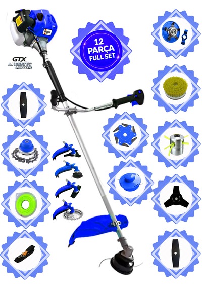 Prowackers German Rzx-9100 Pro Yan Tipi Benzinli Ot Çalı Çim Biçme Tırpanı+ 12 Pcs Komple Temizlik Setli