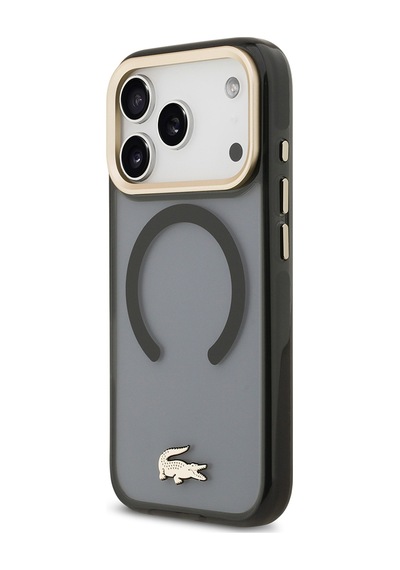 Apple Uyumlu iPhone 17 Pro Kılıf Lacoste Lisanslı M-safe Özellikli Gold Timsah Logolu Buzlu Kapak Siyah Siyah