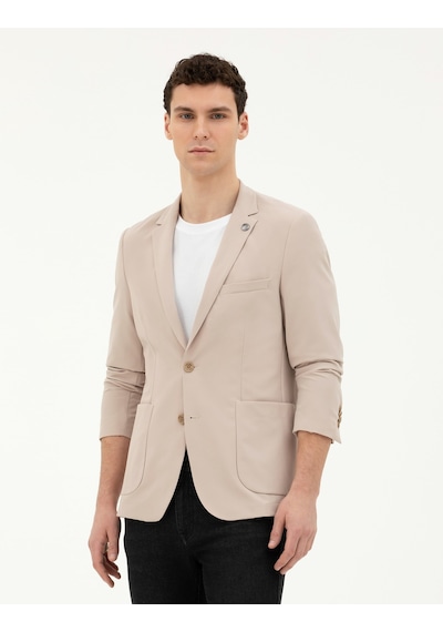 Pierre Cardin Bej Esnek Fit Blazer Ceket