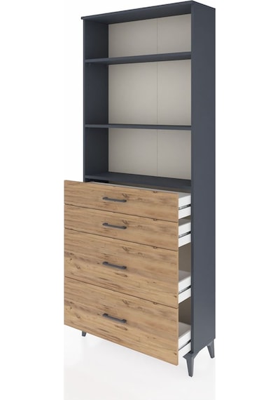 Arges Dolap 3 Raflı 4 Çekmeceli 88x30x221 Antrasit-çam Antrasit