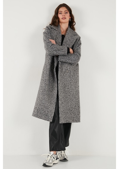 Lela Oversize Fit Mono Yaka Düğmeli Buklet Uzun Kaşe Bayan Kaban 6810236 Antrasit