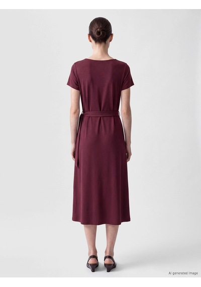 LC Waikiki Lcw Comfort Mürdüm Bisiklet Yaka Beli Kemerli Kloş Elbise Lıght Plum