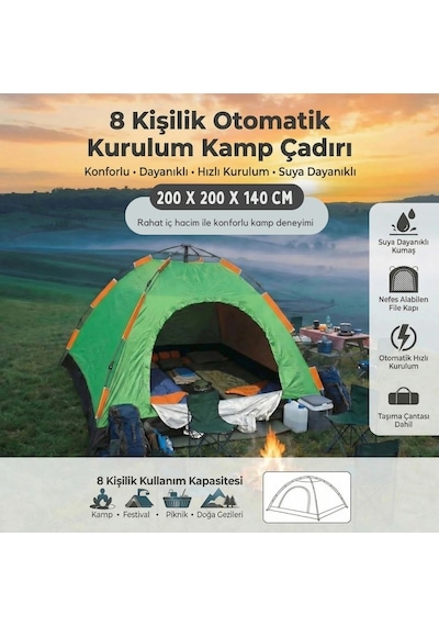 8 Kişilik Otomatik Kurulum Kamp Çadırı Outdoor , Suya Dayanıklı Hızlı Kurulum Piknik Ve Doğa İçin Çok Renkli