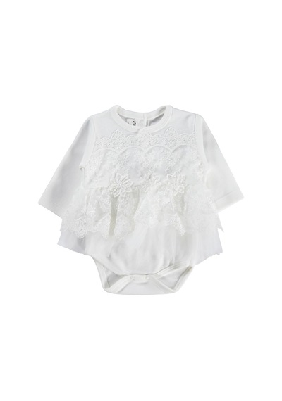 Civil Baby Fırfır Tüllü 3-12 Ay Çıtçıtlı Badi - Ekru
