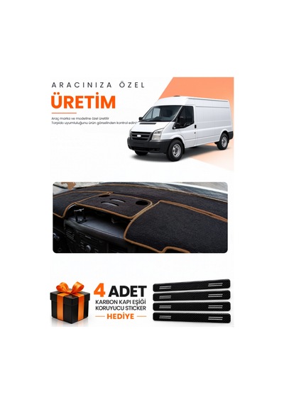 Ford Transit 2007-2012 Uyumlu Torpido Koruma Örtüsü Oto Kılıfı - Siyah Kahverengi