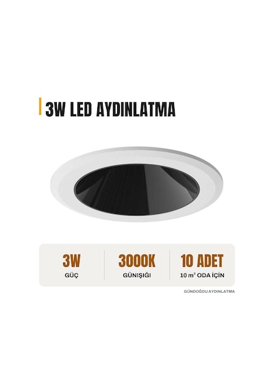 Jupıter 3000k Gün Işığı 3w Beyaz/siyah Led Spot - Ls451-b