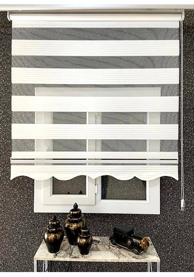 Beyaz Dar Plise Zebra Stor Perde Altı Etekli