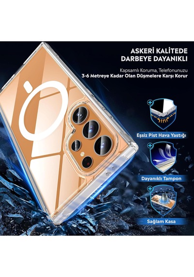 Samsung Galaxy S25 Ultra İle Uyumlu Kılıf Kamera Korumalı M-safe Şarj Özellikli Şeffaf Z-london Sert Pc Kapak