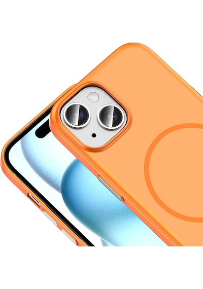Apple iPhone Uyumlu 15 Kılıf Magsafe Şarj Özellikli Ultra İnce Mat Soft Lora Pc Kapak Turuncu