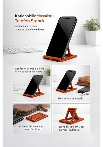 Katlanabilir Masaüstü Telefon Ve Tablet Standı Kahverengi