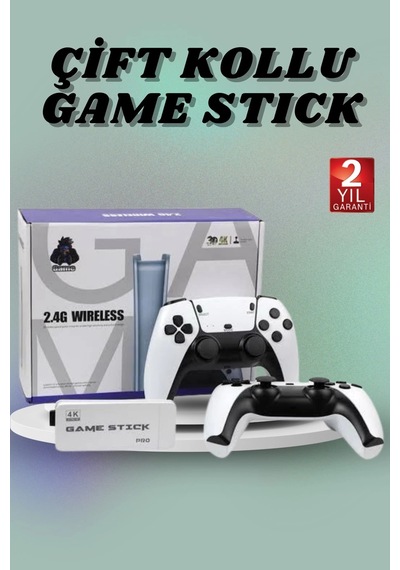 Mey İthalat Çift Oyun Kollu 4k Hd Ekran Nostaljik 20.000 Oyunlu Beyaz Game Stick